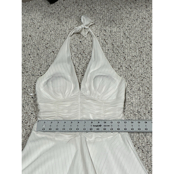 Womans Philip DeCaprio White With Gold Stripe Halter Fit N Flare Midi Dress 4 - Picture 7 of 9